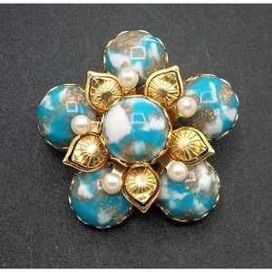 Small Vintage Blue Glass Brooch Pin